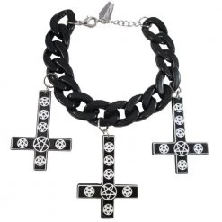 Kreepsville Inverted Cross Pentagram Bracelet Black