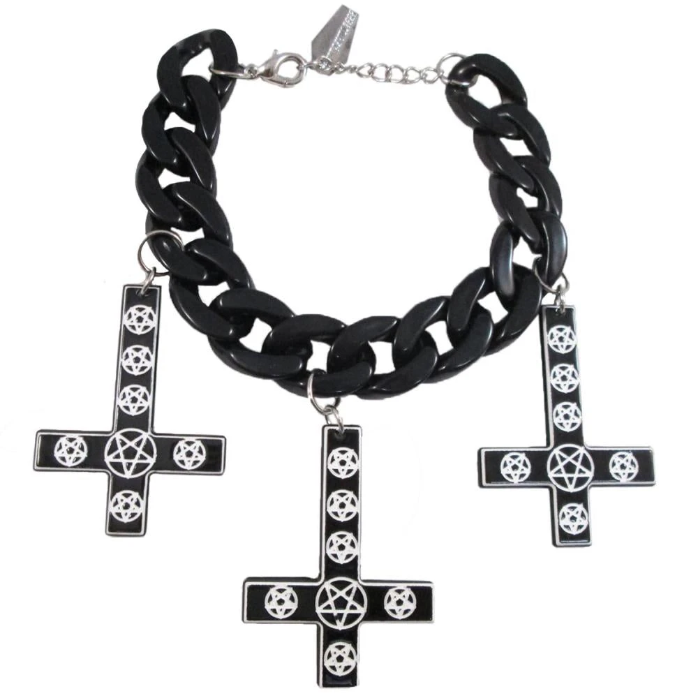 Kreepsville Inverted Cross Pentagram Bracelet Black 3 Kreepsville Inverted Cross Pentagram Bracelet Black