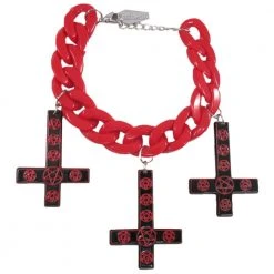 Kreepsville Jewelry Inverted Cross Pentagram Bracelet Red