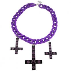 Kreepsville Inverted Cross Pentagram Necklace Purple Jewelry