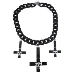 Kreepsville Jewelry Inverted Cross Skull Necklace Black