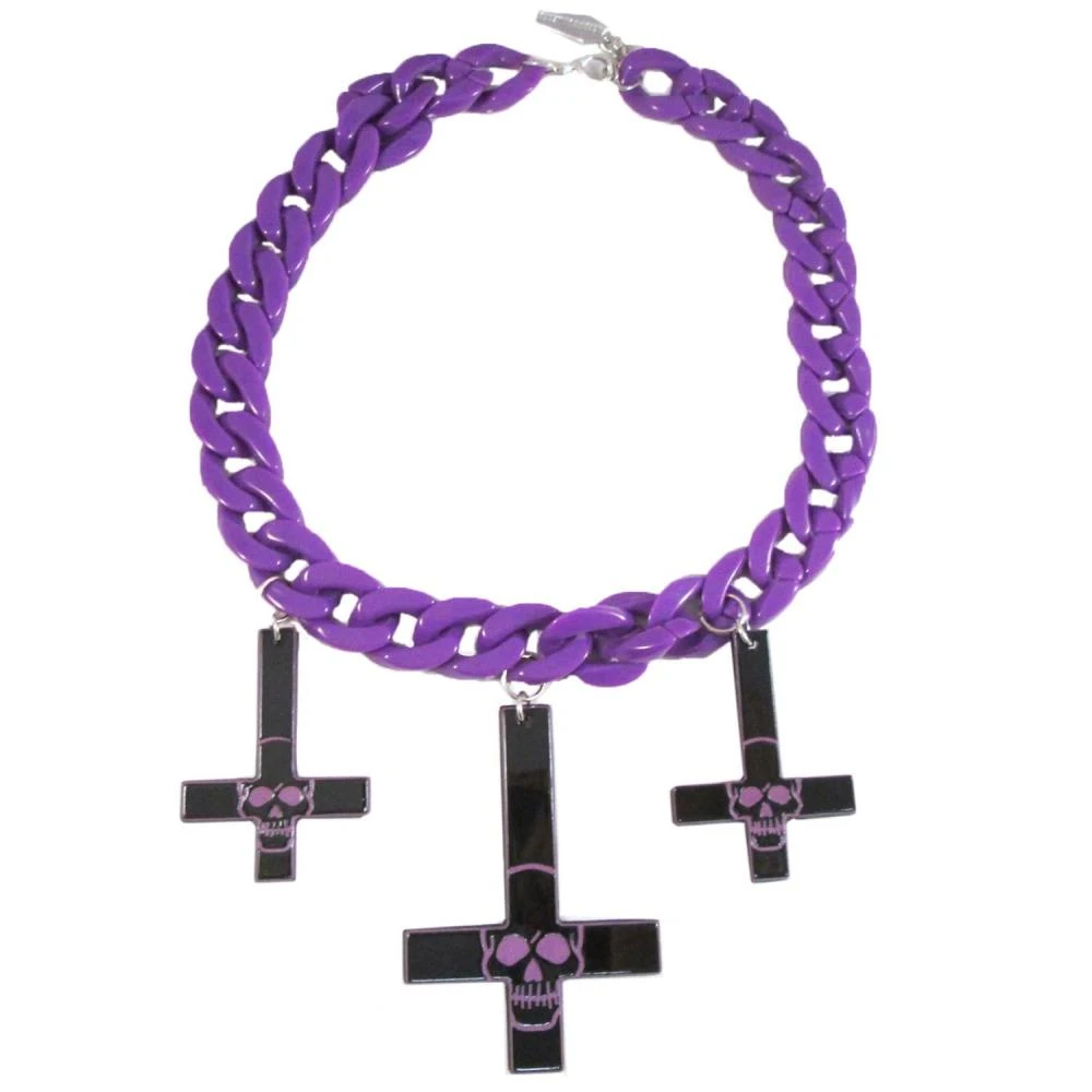 Kreepsville Inverted Cross Skull Necklace Purple 3 Kreepsville Inverted Cross Skull Necklace Purple