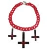 Kreepsville Inverted Cross Skull Necklace Red