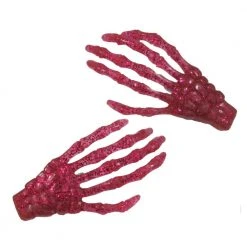 Kreepsville Accessories Skeleton Bone Hand Hairslides Pink Glitter