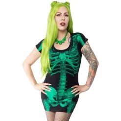 Kreepsville Green Glow Skeleton Tunic Dress Women's
