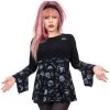 Kreepsville Spookshow Bell Sleeve Babydoll Top Blk/Grey Women's