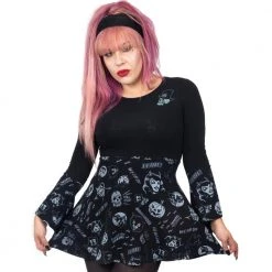 Kreepsville Spookshow Bell Sleeve Babydoll Top Blk/Grey Women's
