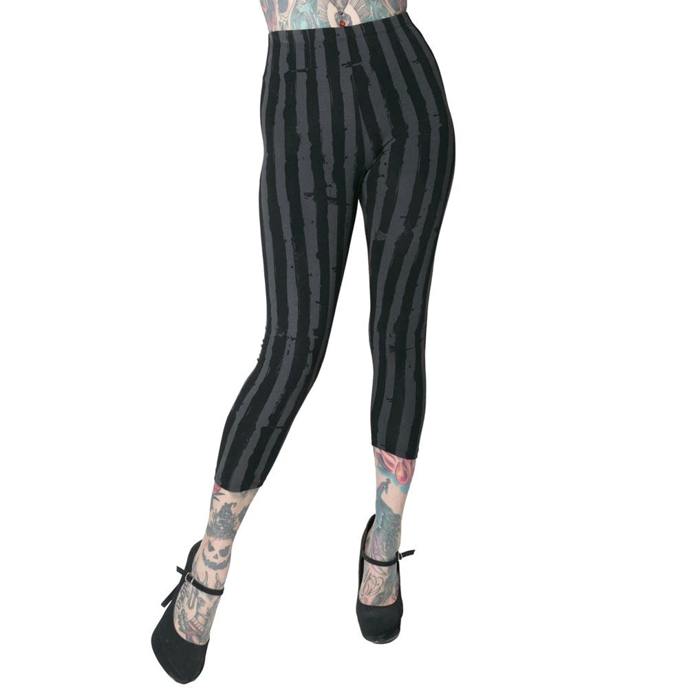 Kreepsville Stripe Grey Distressed Capri Leggings 4 Kreepsville Stripe Grey Distressed Capri Leggings