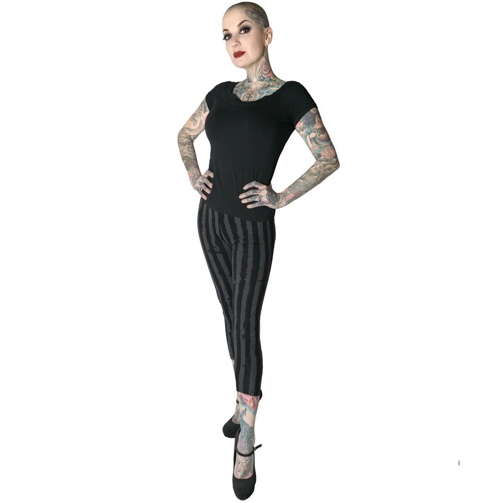 Kreepsville Stripe Grey Distressed Capri Leggings 5 Kreepsville Stripe Grey Distressed Capri Leggings