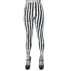 Kreepsville Stripe White Distressed Capri Leggings