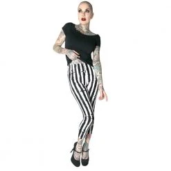 Kreepsville Stripe White Distressed Capri Leggings