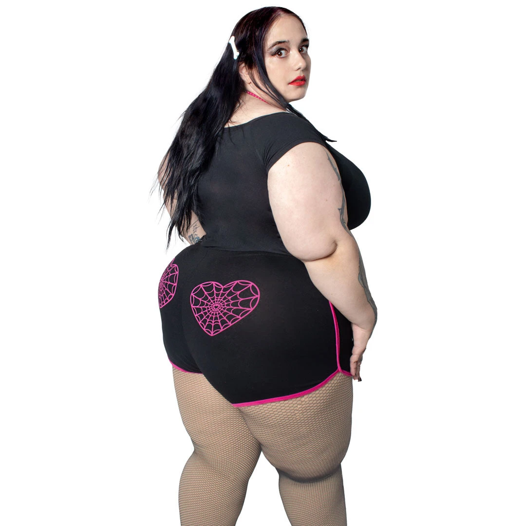 Kreepsville Web Heart Pink Womens Running Shorts Women's 7 Kreepsville Web Heart Pink Womens Running Shorts Women's