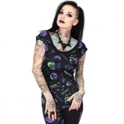 Kreepsville Spookshow Off Shoulder Top Blk/Purple Shop The Look