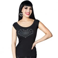 Kreepsville Spiderweb Heart Shoulder Top Grey