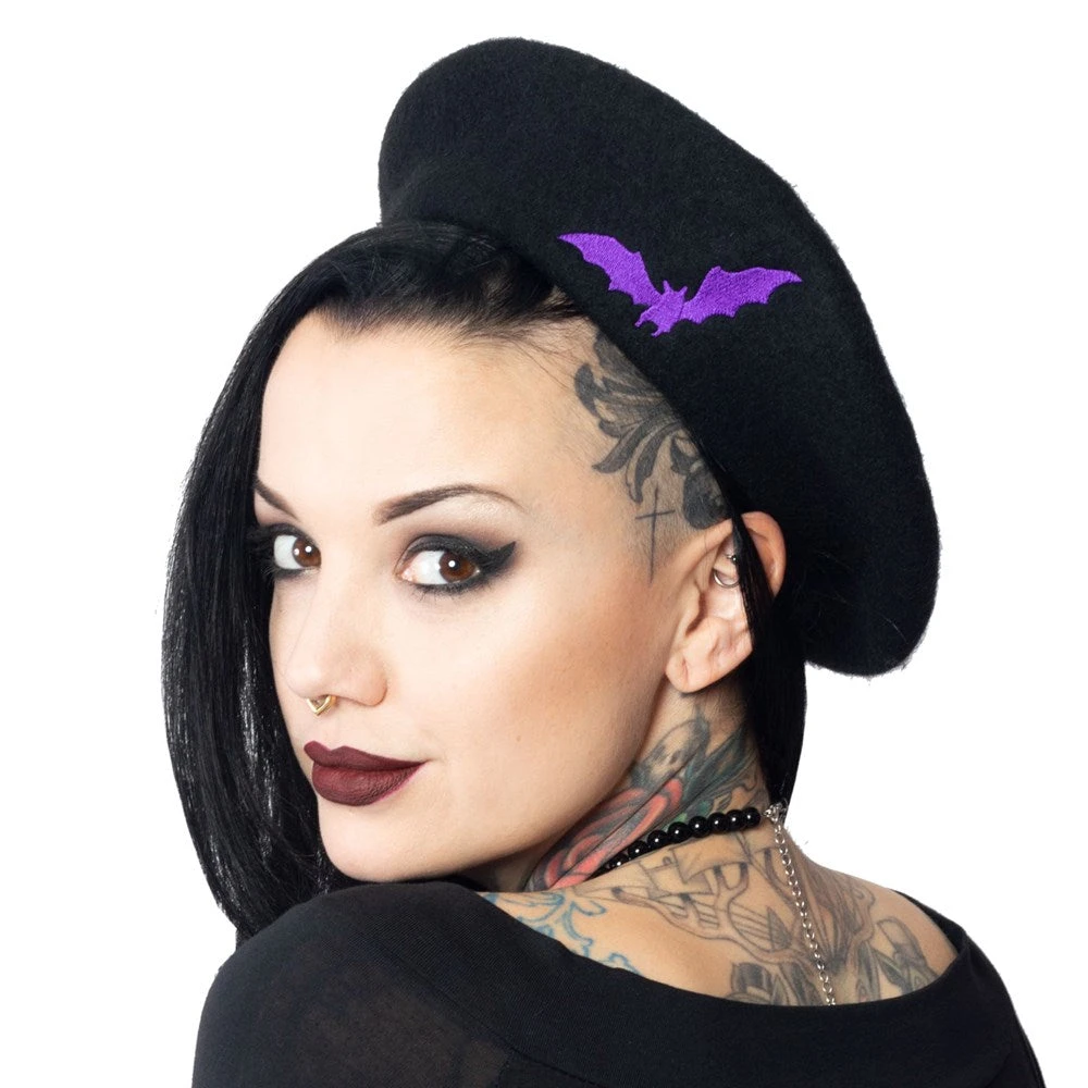 Kreepsville Accessories Bat Repeat Purple Beret Hat 3 Kreepsville Accessories Bat Repeat Purple Beret Hat