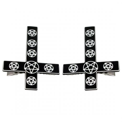 Kreepsville Shop The Look Inverted Cross Pentagram Hairslides Black