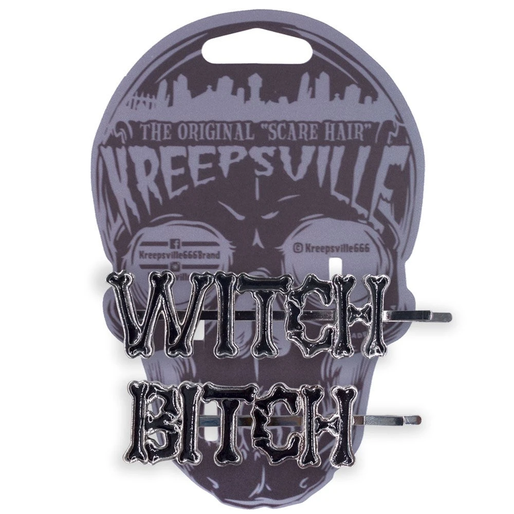 Kreepsville Witch Bitch Text Hair Slides Accessories 4 Kreepsville Witch Bitch Text Hair Slides Accessories