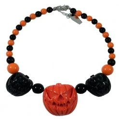 Kreepsville Jewelry Jack O Lantern Pumpkin Necklace Black/Orange