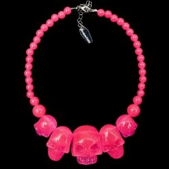 Kreepsville Skull Collection Necklace Pink Glitter