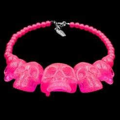 Kreepsville Skull Collection Necklace Pink Glitter