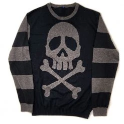 Kreepsville Harlock Skull Grey Striped Sweater