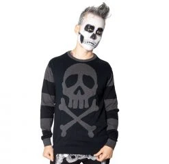 Kreepsville Harlock Skull Grey Striped Sweater