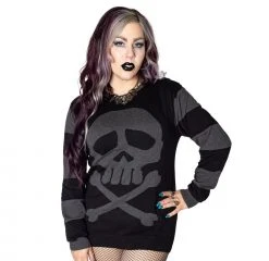 Kreepsville Harlock Skull Grey Striped Sweater