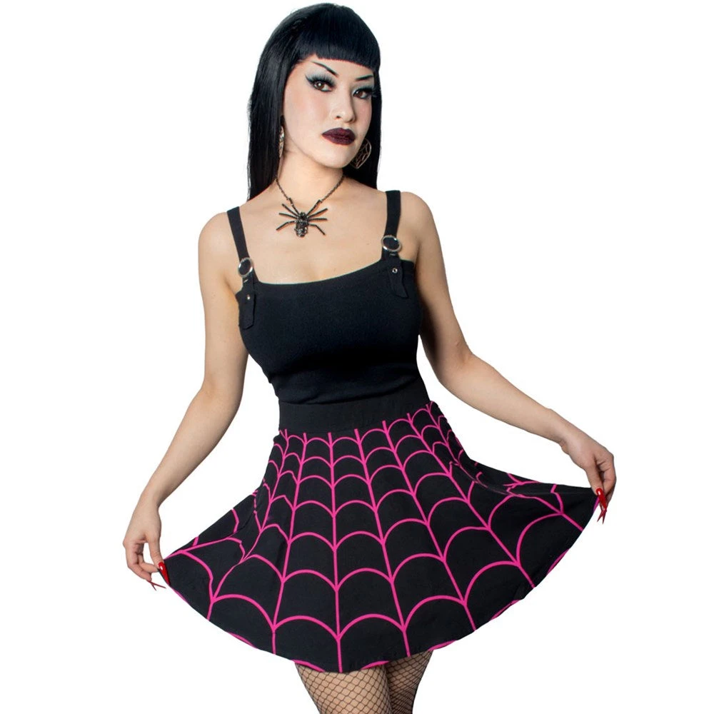 Kreepsville Spiderweb Pink Skater Skirt Women's 4 Kreepsville Spiderweb Pink Skater Skirt Women's