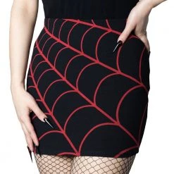 Kreepsville Spiderweb Mini Skirt Red