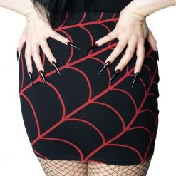 Kreepsville Spiderweb Mini Skirt Red